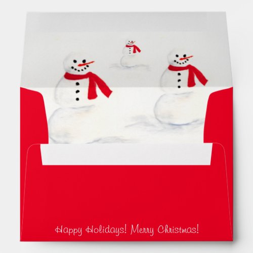 Festive Watercolor Snowmen Cute Christmas Holiday Envelope