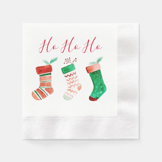 Festive watercolor stockings paper napkins (Front)