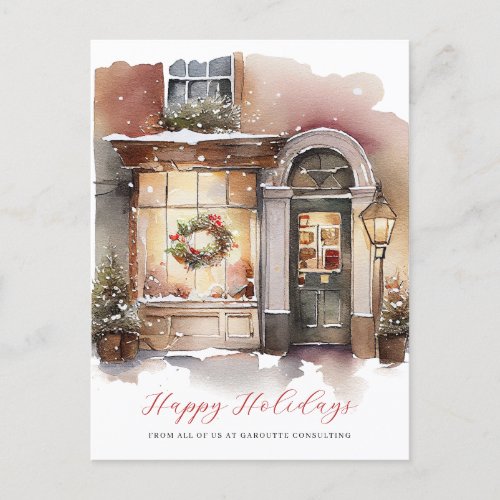 Festive Watercolor Storefront Business  Holiday Postcard