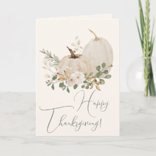 Festive Watercolor White Pumpkins Roses Thanksgivi Holiday Card