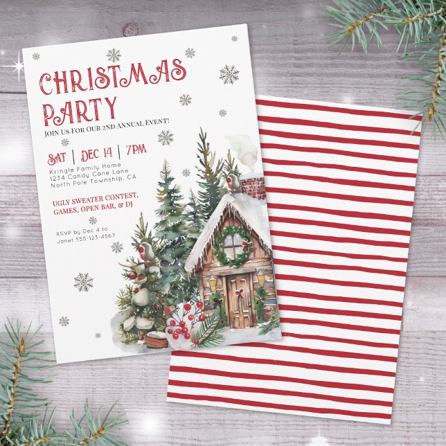 Festive Watercolor Winter Christmas Party Invitation (Festive Watercolor Winter Christmas Party Invitation)