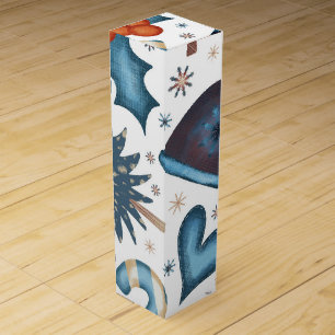Festive Watercolor Winter Christmas Pattern Wine Box