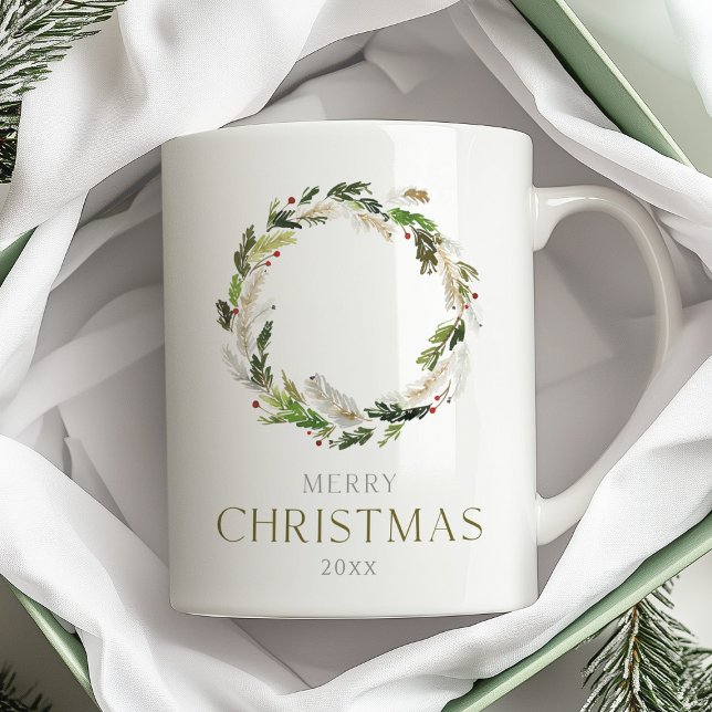 Festive Watercolor Wreath Coffee Mug (Creator Uploaded)