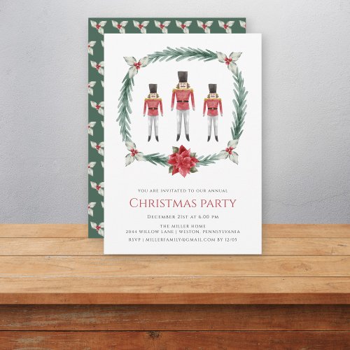 Festive  weath watercolor nutcracker christmas invitation