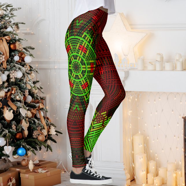 Festive Weave Mandala Red and Green Leggings (Creator Uploaded)