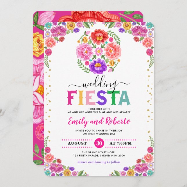 Festive Wedding Fiesta Mexican Floral Pattern Invitation (Front/Back)