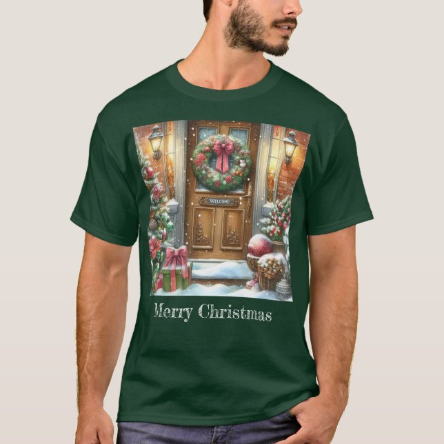 Festive Welcome Christmas Green  T-Shirt (Front)