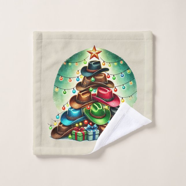 Festive Western Christmas hat tree  Wash Cloth (Wash Cloth)