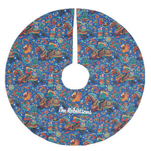 Festive Western Cowgirl Blue Christmas Brushed Polyester Tree Skirt