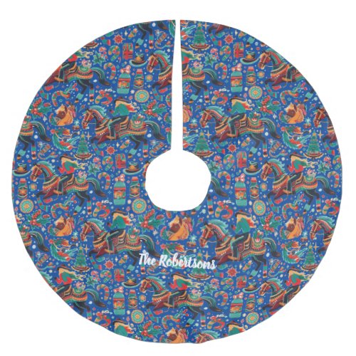 Festive Western Cowgirl Blue Christmas Brushed Polyester Tree Skirt