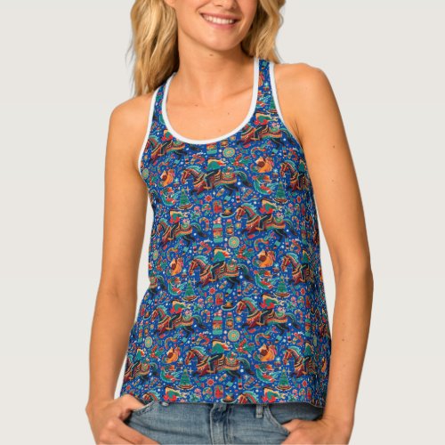 Festive Western Cowgirl Blue Christmas Tank Top