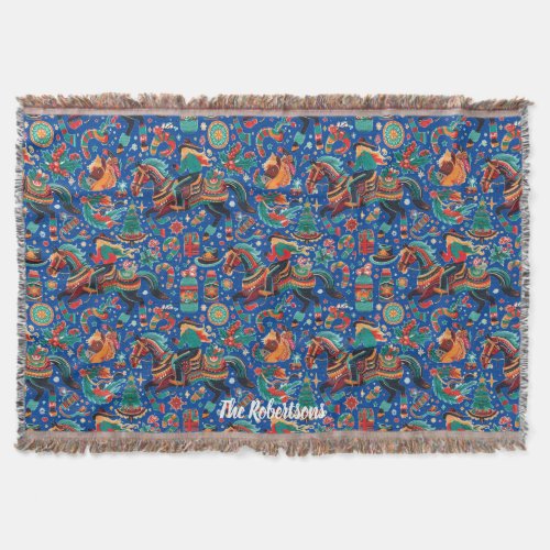 Festive Western Cowgirl Blue Christmas Throw Blanket