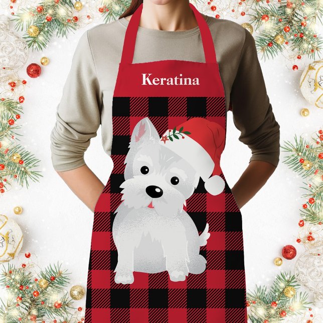 Festive Westie Dog Santa Hat Buffalo Plaid Check Apron (West Highland Dog
With Santa Hat Buffalo
Plaid Apron, Customize, Personalize)