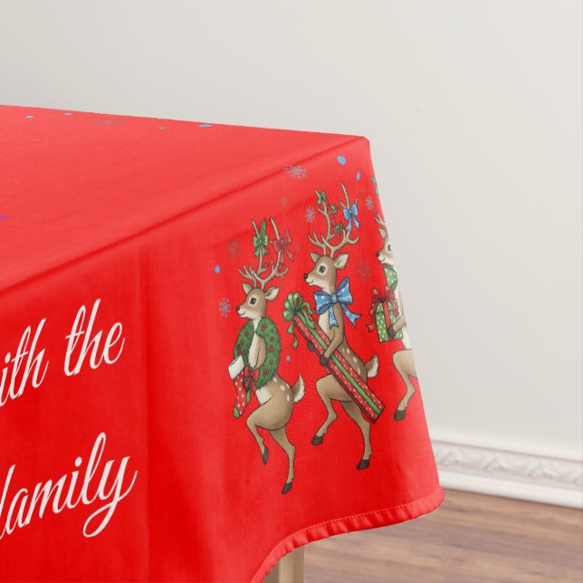 Festive Whimsical Christmas Tree Quirky Reindeers  Tablecloth (In Situ)
