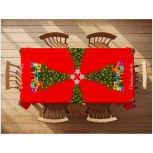 Festive Whimsical Christmas Tree Quirky Reindeers  Tablecloth