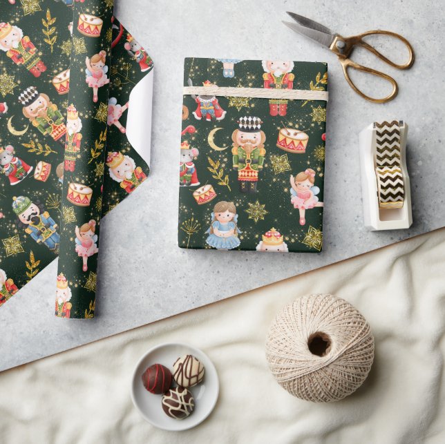 Festive Whimsical Cute Nutcracker Ballet Dolls Wrapping Paper (Crafts)