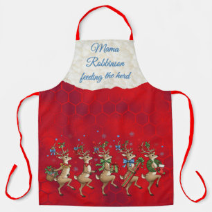 Festive Whimsical Reindeer All-Over Print Apron