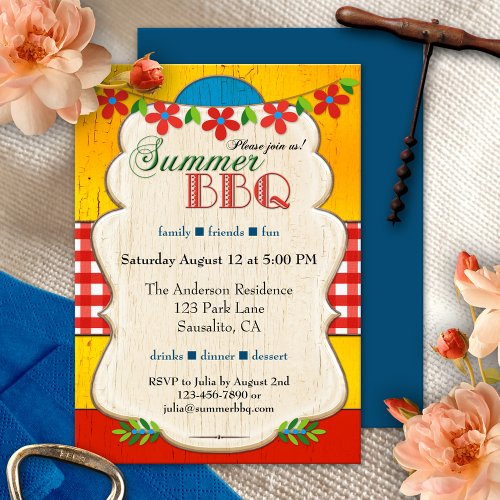 Festive Whimsical Summer BBQ Party Invitation