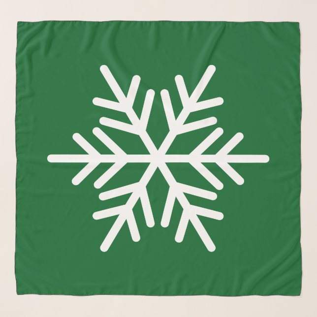 Festive White Alpine Snowflake On Forest Green Scarf (Front)