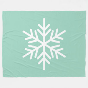 Festive White Alpine Snowflake On Light Mint Teal Fleece Blanket