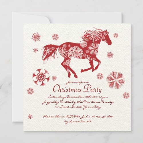Festive White and Red Horse Christmas Party Invitations