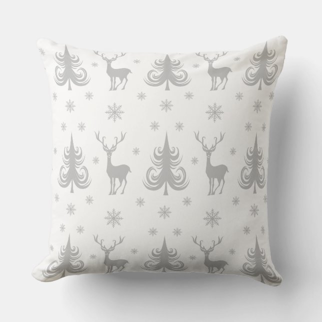 Festive White Christmas Pattern Throw Pillow (Front)