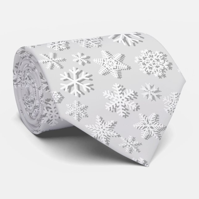 festive white Christmas snowflakes tiled pattern Neck Tie (Rolled)
