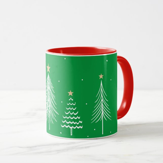 Festive White Christmas Trees Mug (Front Right)