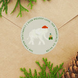 Festive White Elephant Illustrated Return Address Classic Round Sticker<br><div class="desc">Festive return address label round stickers featuring modern typography wrapped around a fun illustration of a white elephant in a chic white on cream color scheme with fun pops of red and green. Original art and design by Annie Montgomery Design.</div>