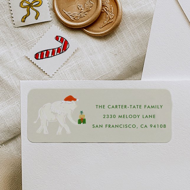 Festive White Elephant Illustrated Return Address Label (Festive White Elephant Illustrated Return Address Label)