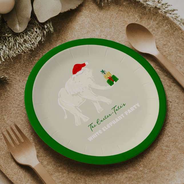 Festive White Elephant Party Illustrated Custom Paper Plates (Festive White Elephant Party Illustrated Custom Paper Plates)
