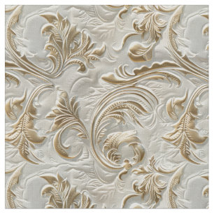 Festive white gold tooled leather fabric