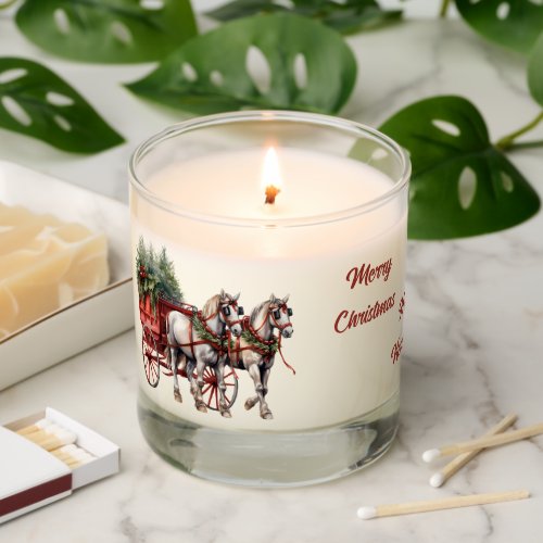 Festive White Horses Red Wagon Holiday Scented Candle