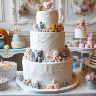 FESTIVE WHITE LAYER CAKE DECORATED WITH TOYS