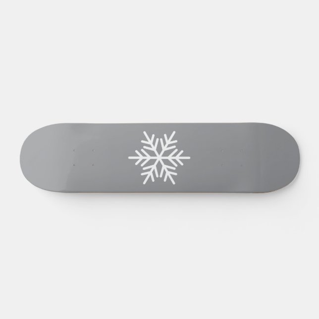 Festive White Nordic Snowflake Gray Background Skateboard (Horz)