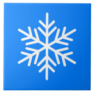 Festive White Nordic Snowflake On Bright Blue Ceramic Tile