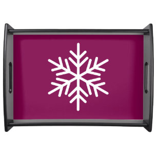 Festive White Nordic Snowflake On Burgundy Red Serving Tray