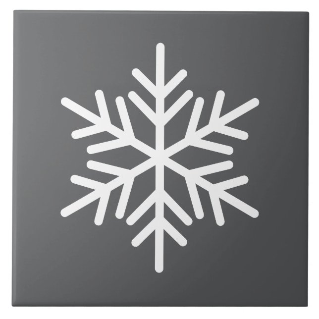 Festive White Nordic Snowflake On Modern Gray Ceramic Tile (Front)