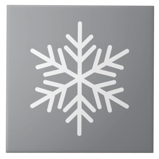 Festive White Nordic Snowflake On Modern Gray Ceramic Tile (Front)