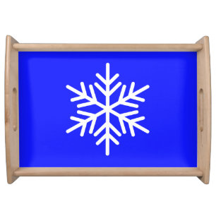 Festive White Nordic Snowflake On Royal Blue  Serving Tray