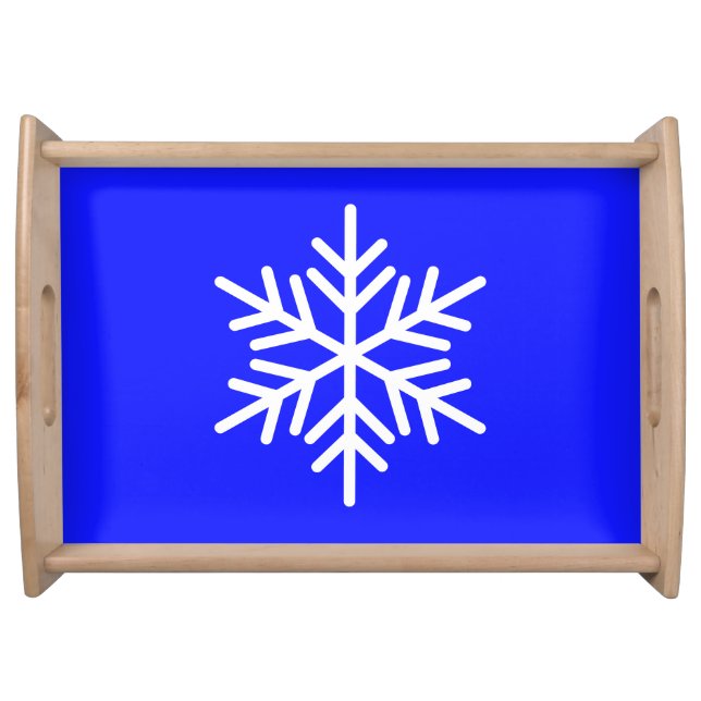 Festive White Nordic Snowflake On Royal Blue  Serving Tray (Front)