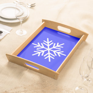 Festive White Nordic Snowflake On Royal Blue  Serving Tray