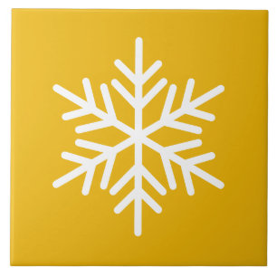 Festive White Nordic Snowflake On Yellow Orange Ceramic Tile