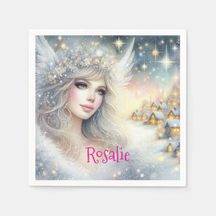 Festive White Watercolor Ethereal Frost Snow Angel Napkins