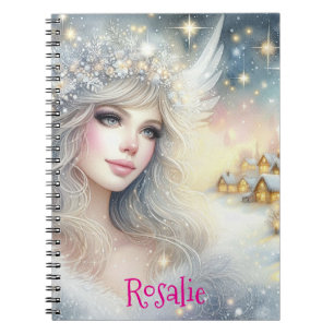 Festive White Watercolor Ethereal Frost Snow Angel Notebook