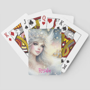 Festive White Watercolor Ethereal Frost Snow Angel Poker Cards