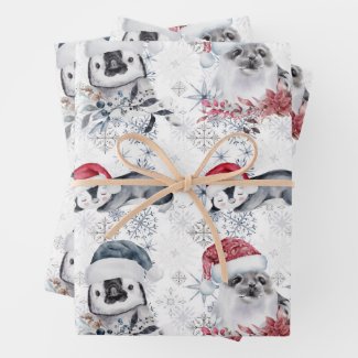 Festive Wildlife in Santa Hats Snowflake Christmas