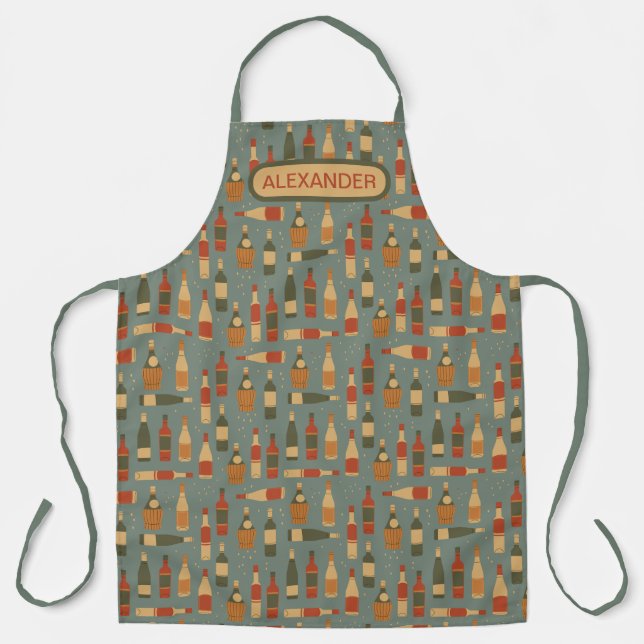 Festive Wine Bottles Personalize Apron (Front)
