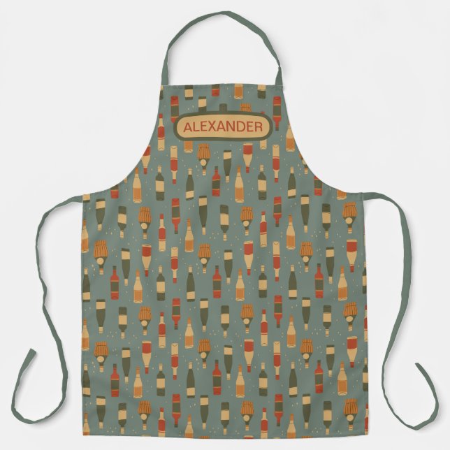 Festive Wine Bottles Personalize Apron (Front)