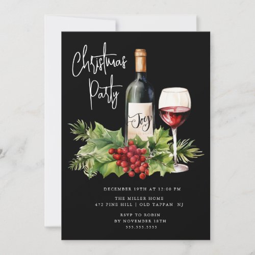 Festive Wine Christmas Cocktail Party Invitation